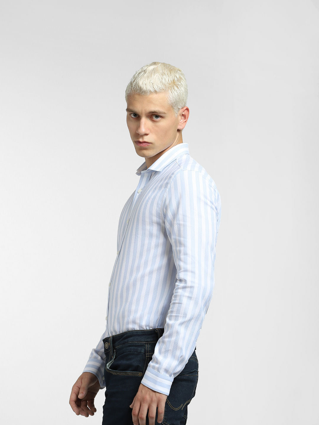 Blue Striped Full Sleeves Shirt