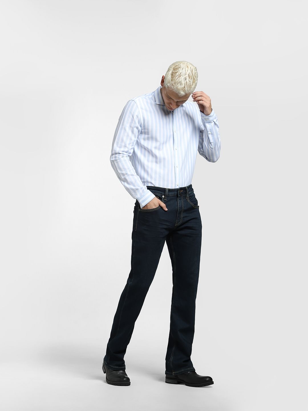 Blue Striped Full Sleeves Shirt