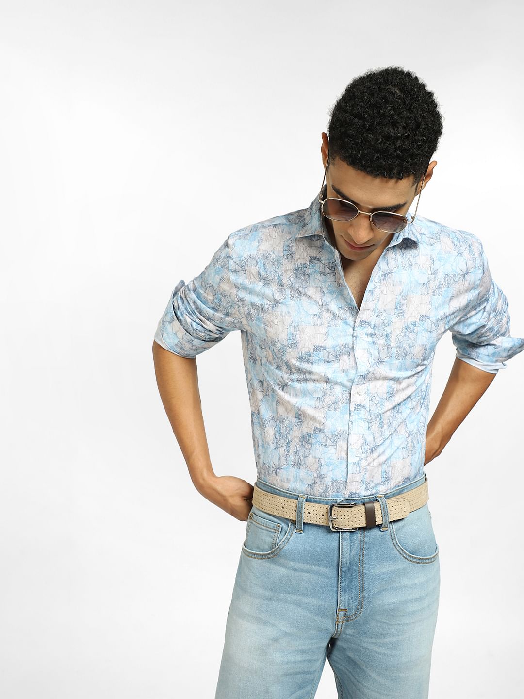Light Brown Floral Full Sleeves Shirt - XL