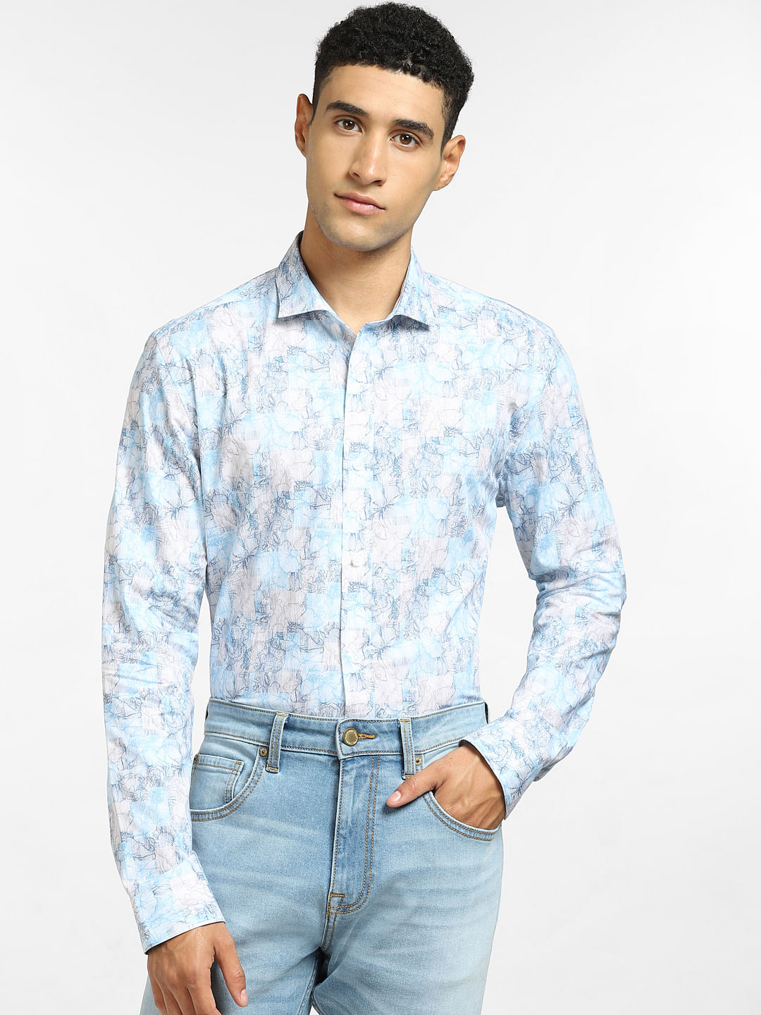 Light Brown Floral Full Sleeves Shirt