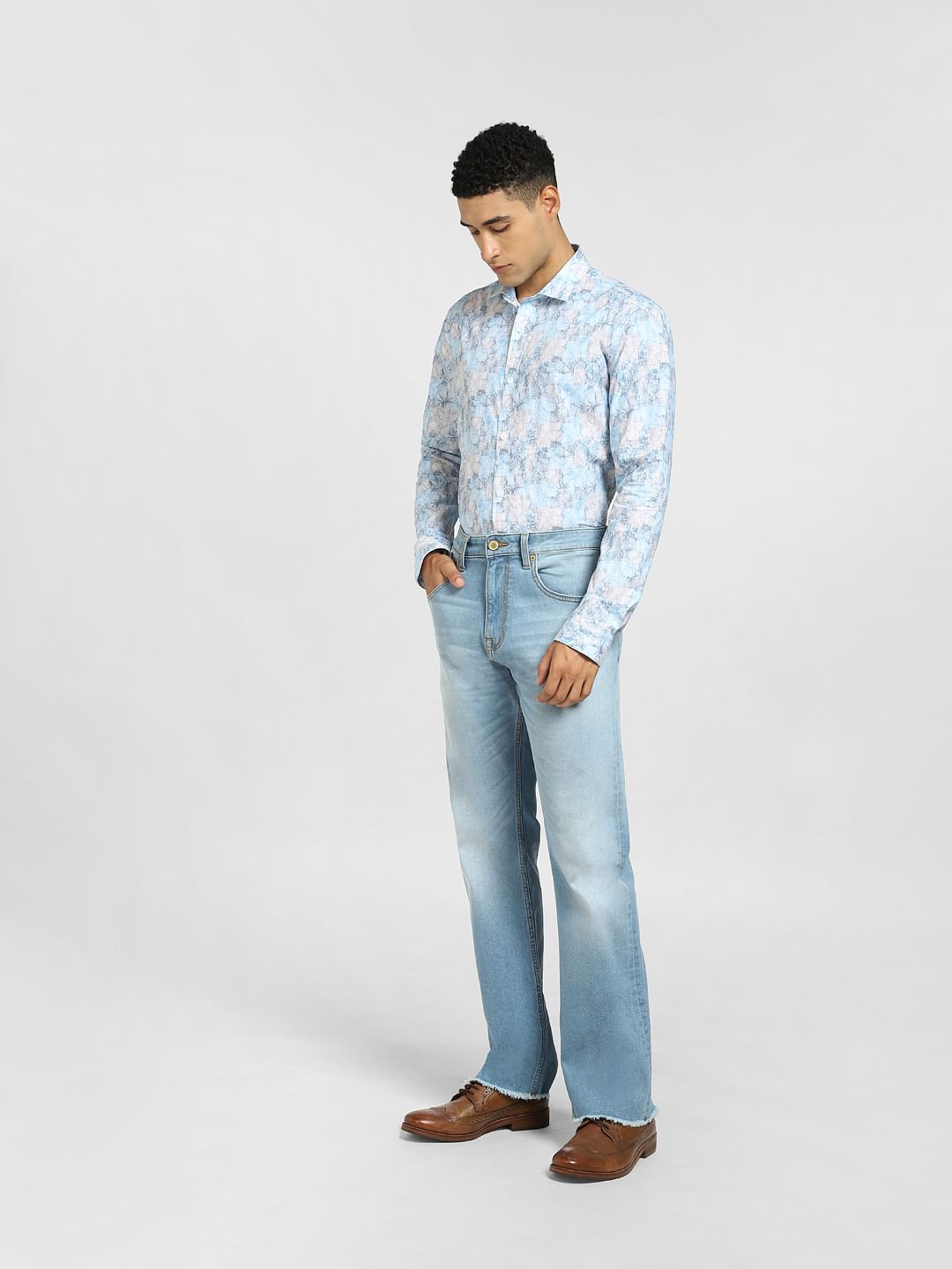 Light Brown Floral Full Sleeves Shirt