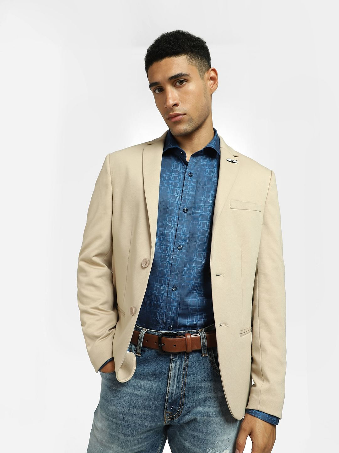 Blue Abstract Print Full Sleeves Shirt - S