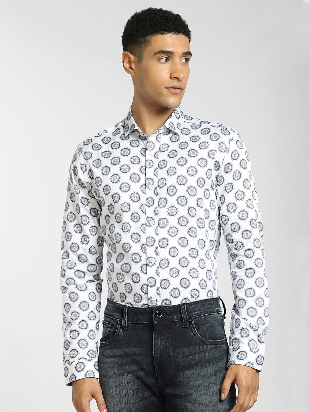 White All Over Print Full Sleeves Shirt