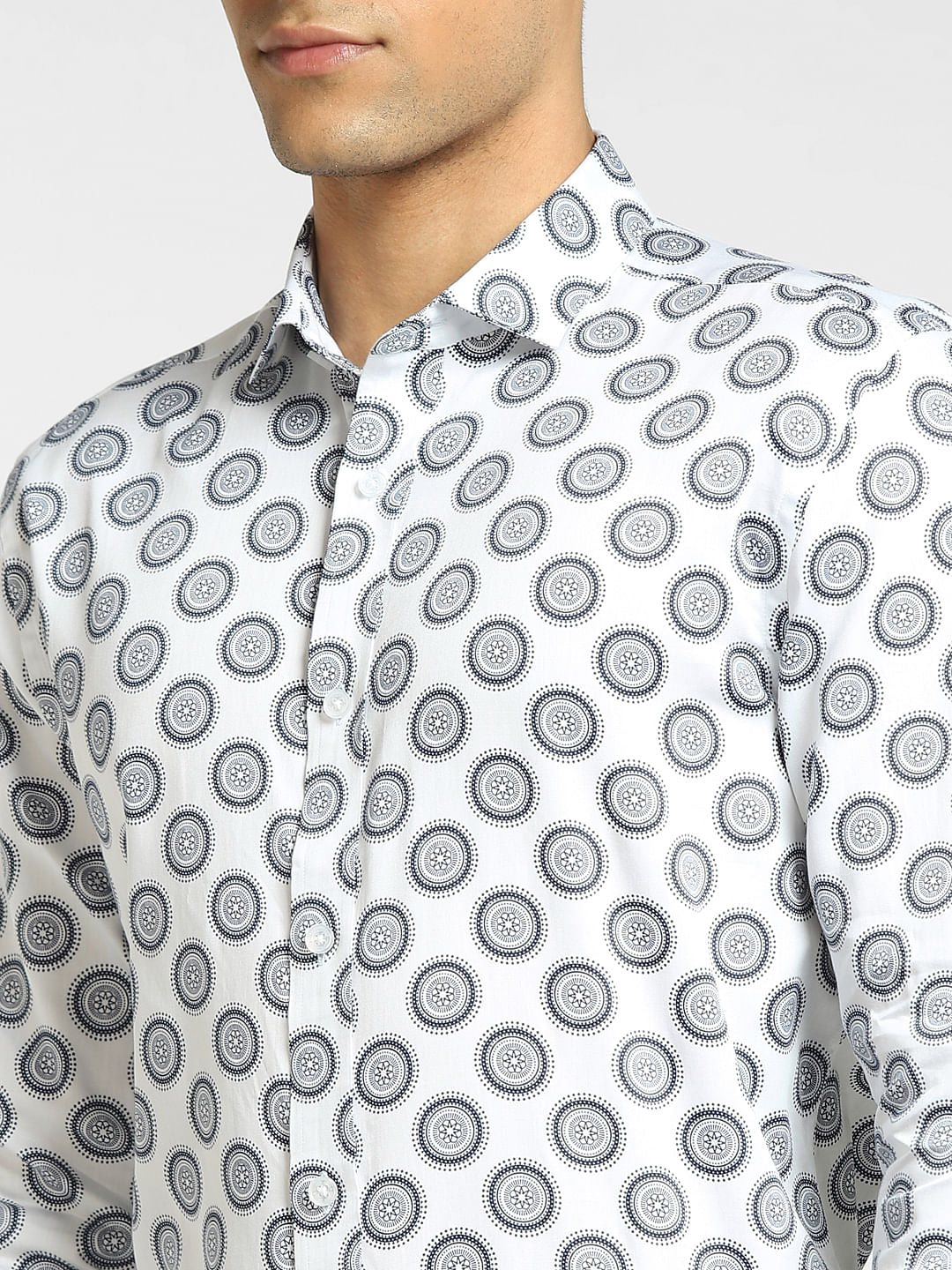 White All Over Print Full Sleeves Shirt