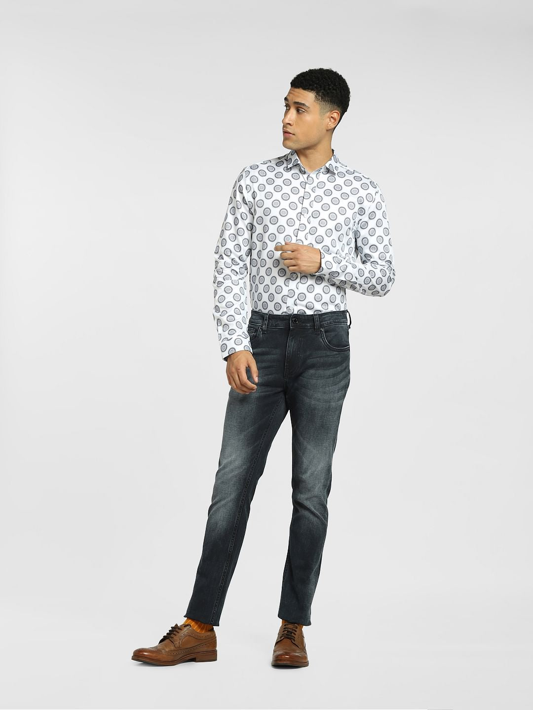 White All Over Print Full Sleeves Shirt