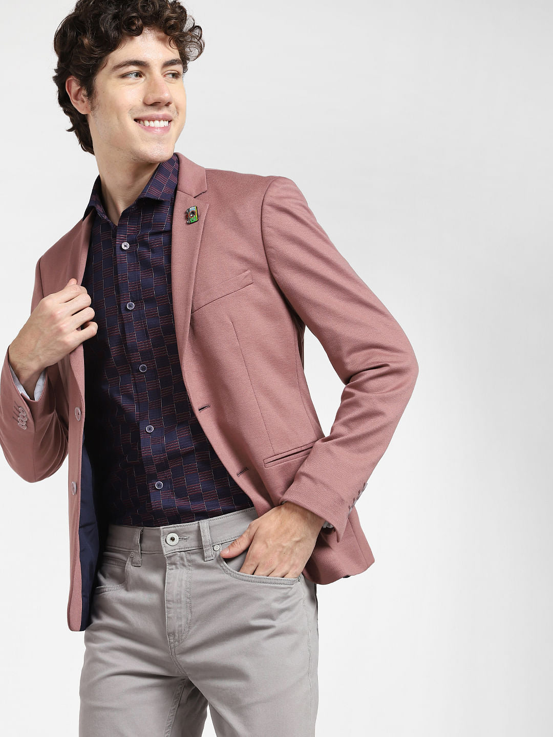Purple Check Print Full Sleeves Shirt - S