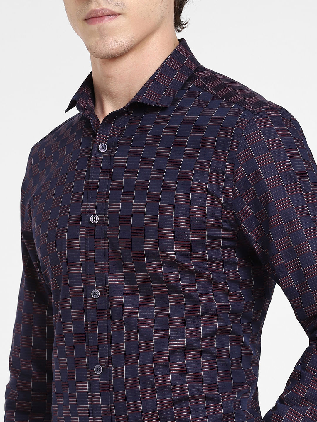 Purple Check Print Full Sleeves Shirt