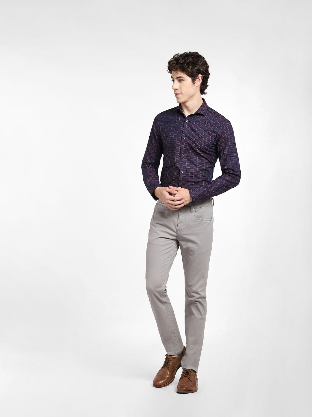 Purple Check Print Full Sleeves Shirt