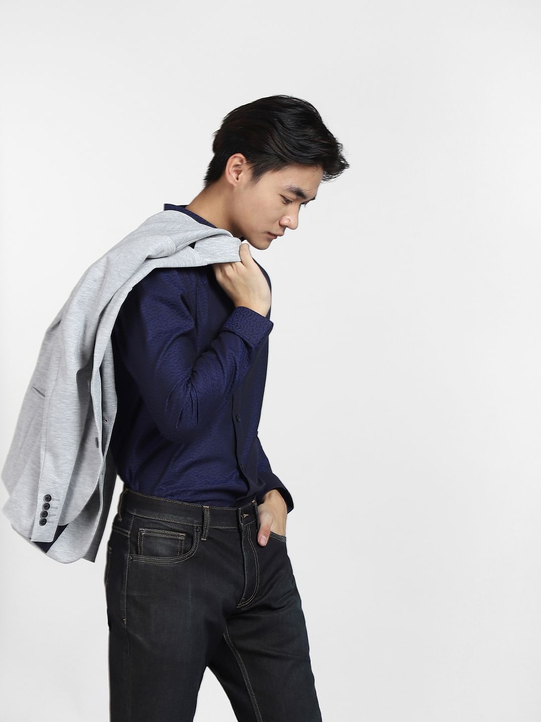 Blue Printed Full Sleeves Shirt - XXL