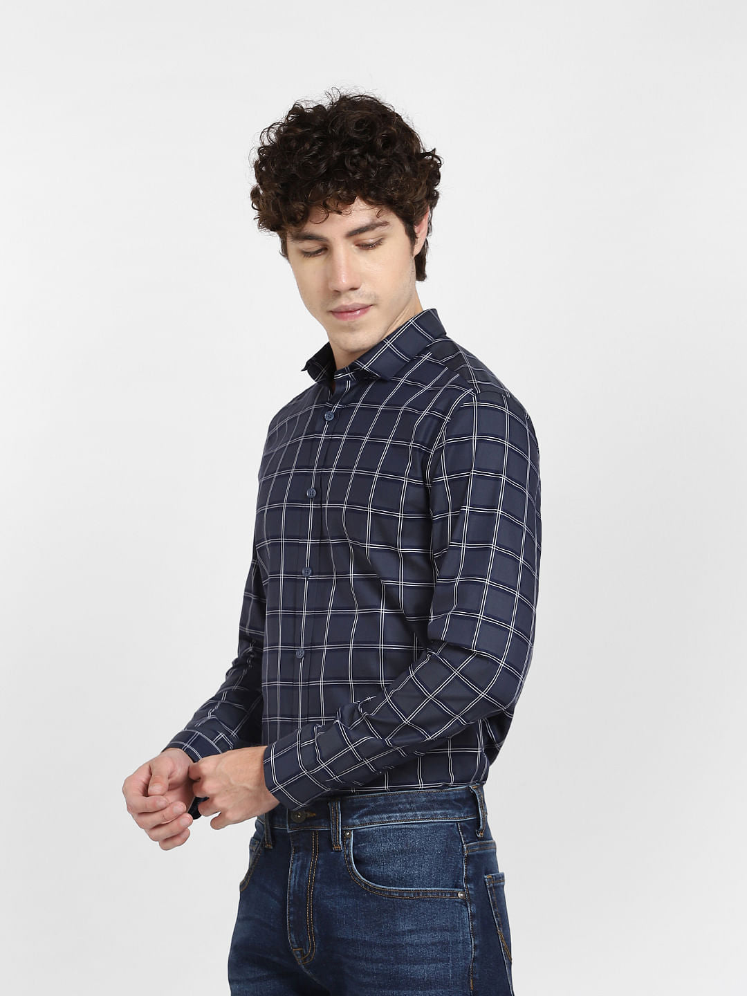 Dark Blue Check Full Sleeves Shirt