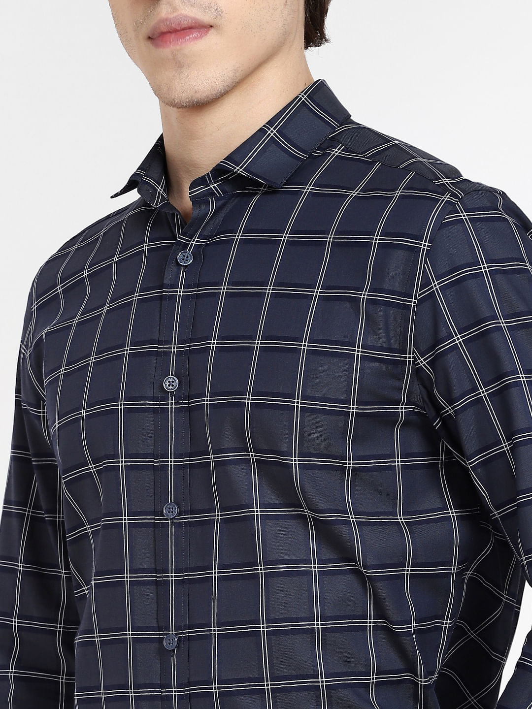 Dark Blue Check Full Sleeves Shirt