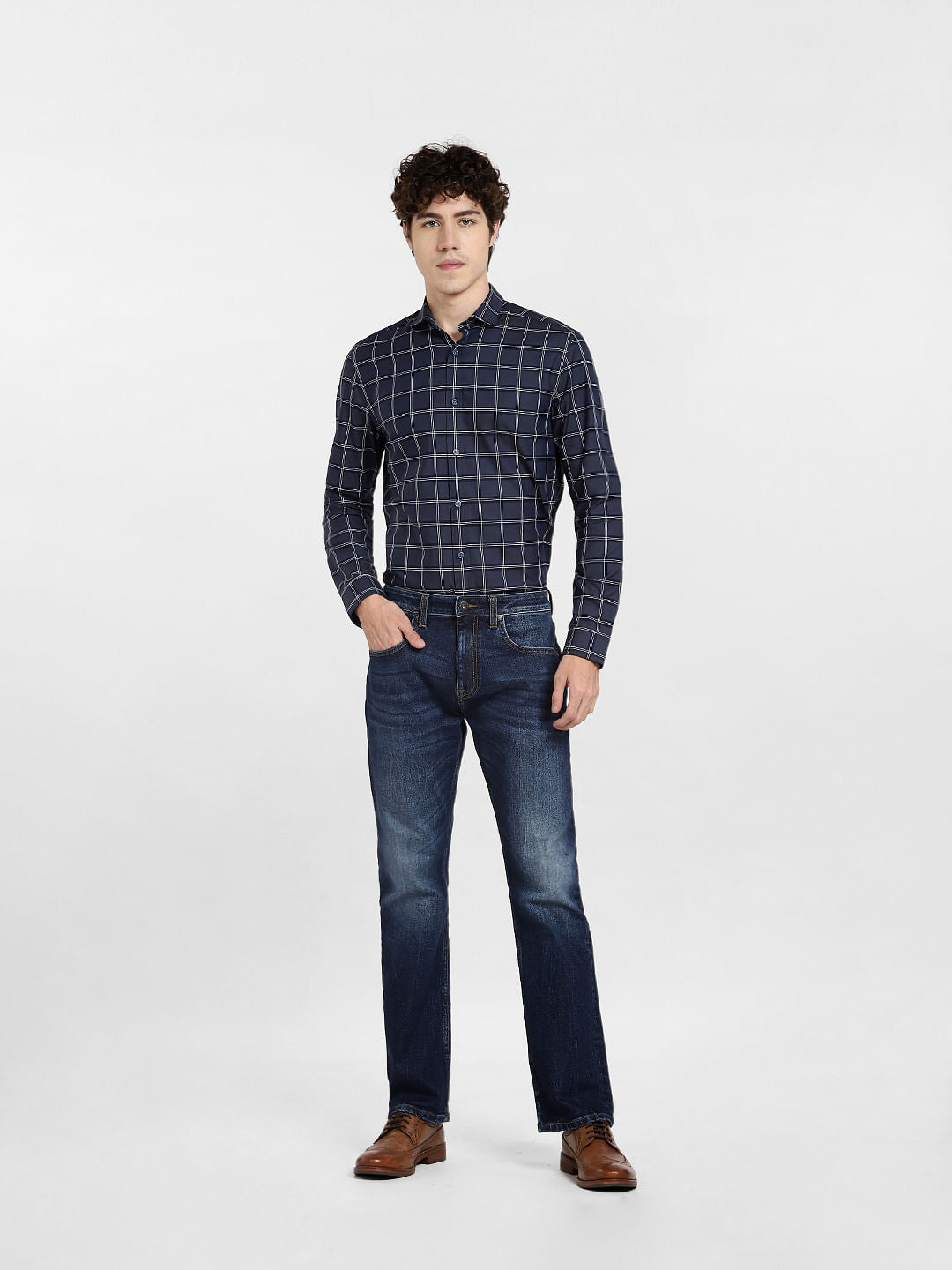 Dark Blue Check Full Sleeves Shirt