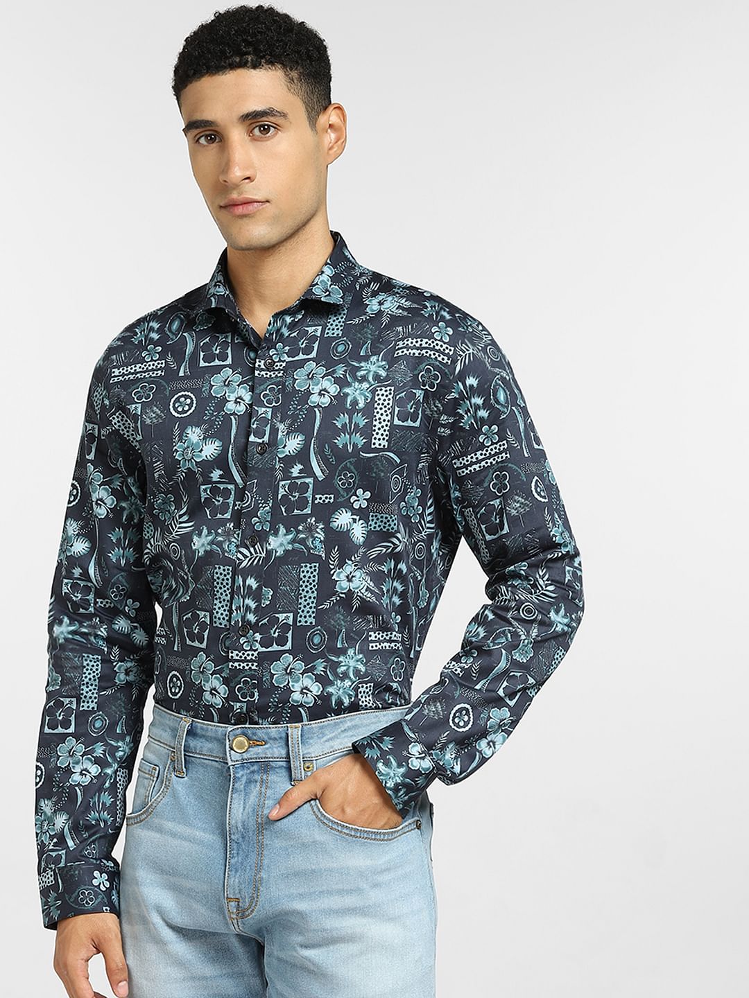 Blue All Over Print Full Sleeves Shirt