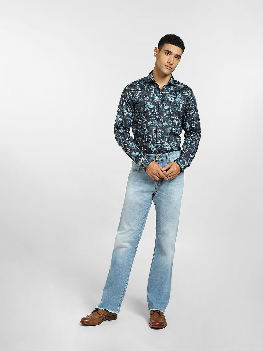 Blue All Over Print Full Sleeves Shirt