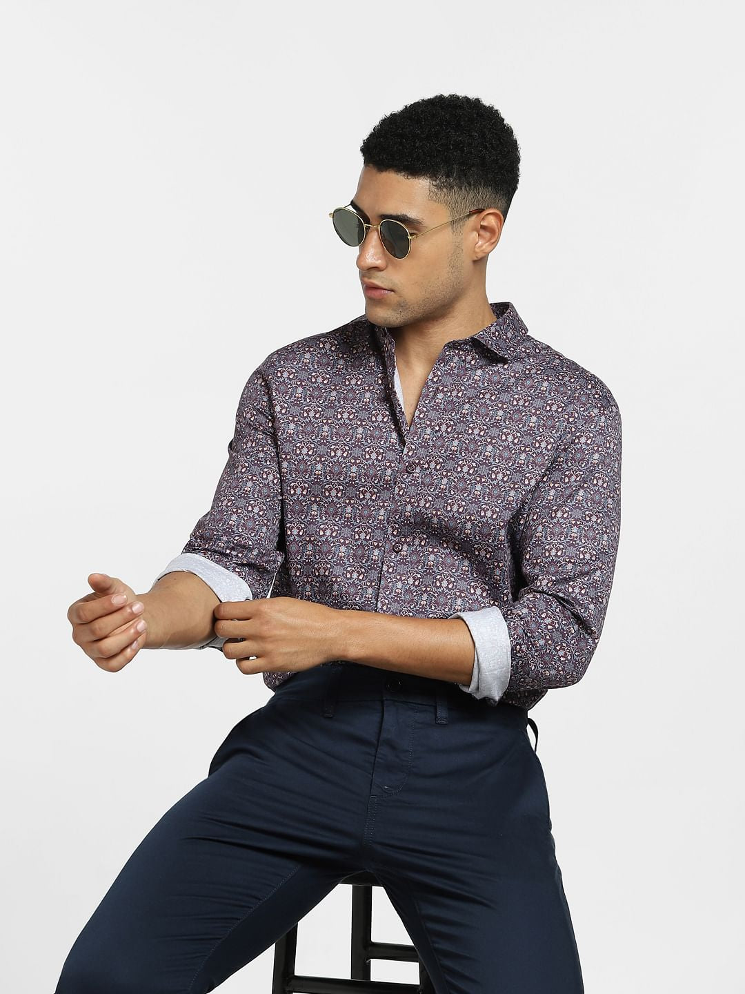 Purple All Over Print Full Sleeves Shirt - S