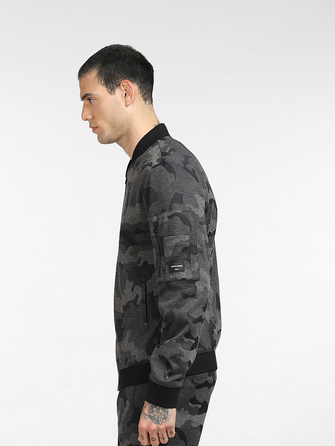 Black Camo Print Co-ord Bomber Jacket