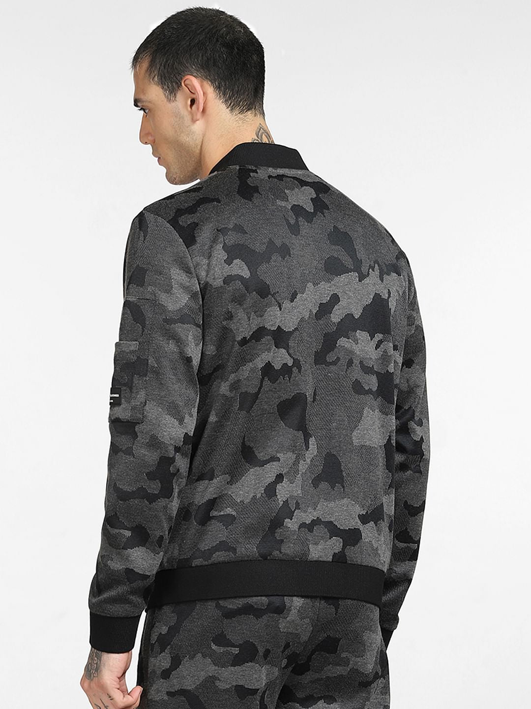 Black Camo Print Co-ord Bomber Jacket