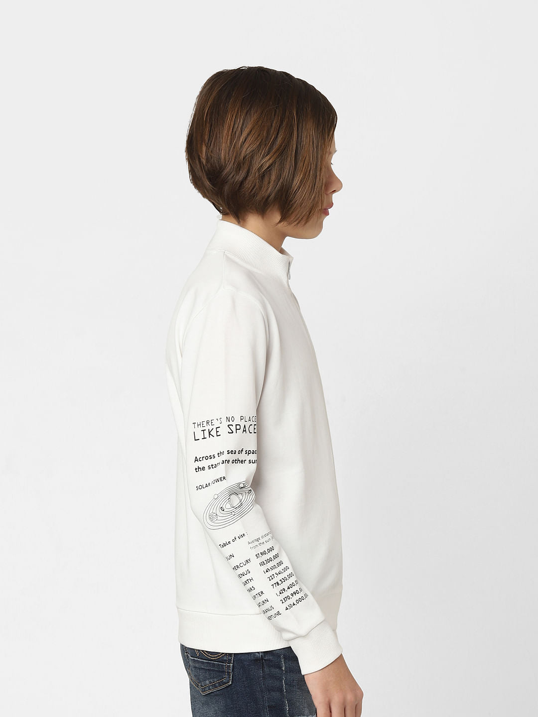 Boys White Printed Zip-Up Sweatshirt