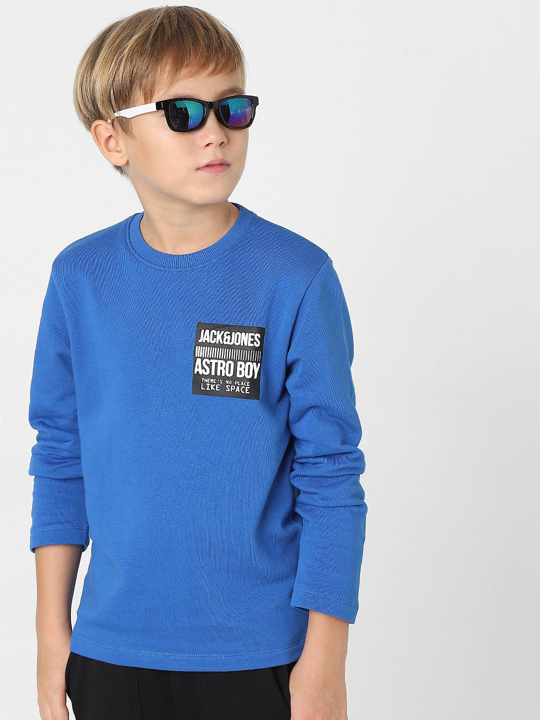 Boys Blue Patch Text Print Sweatshirt - 4/5Y