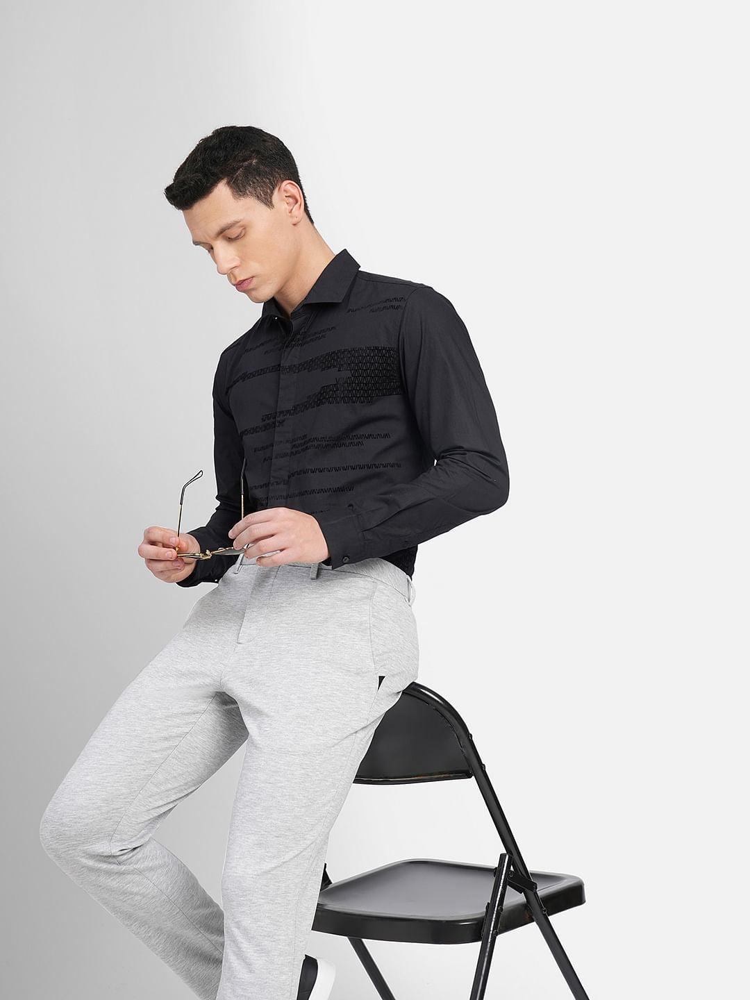 Black Printed Full Sleeves Shirt - S