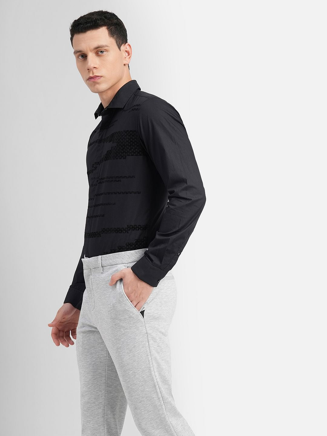 Black Printed Full Sleeves Shirt