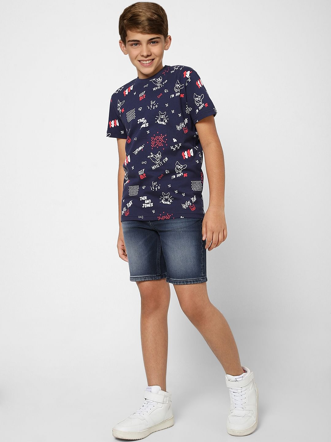 Boys Blue Printed Crew Neck T-shirt - 9/10Y