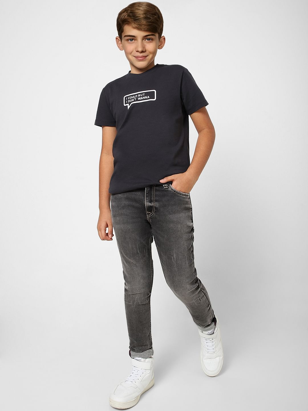 Boys Black Slogan Print Crew Neck T-shirt - 9/10Y