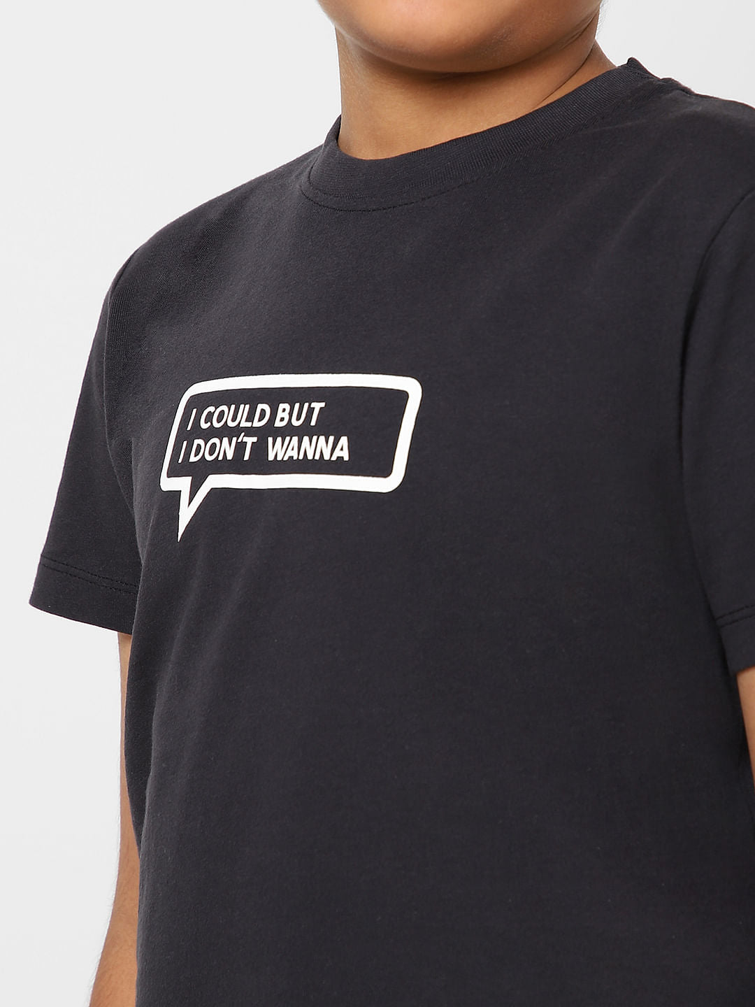 Boys Black Slogan Print Crew Neck T-shirt