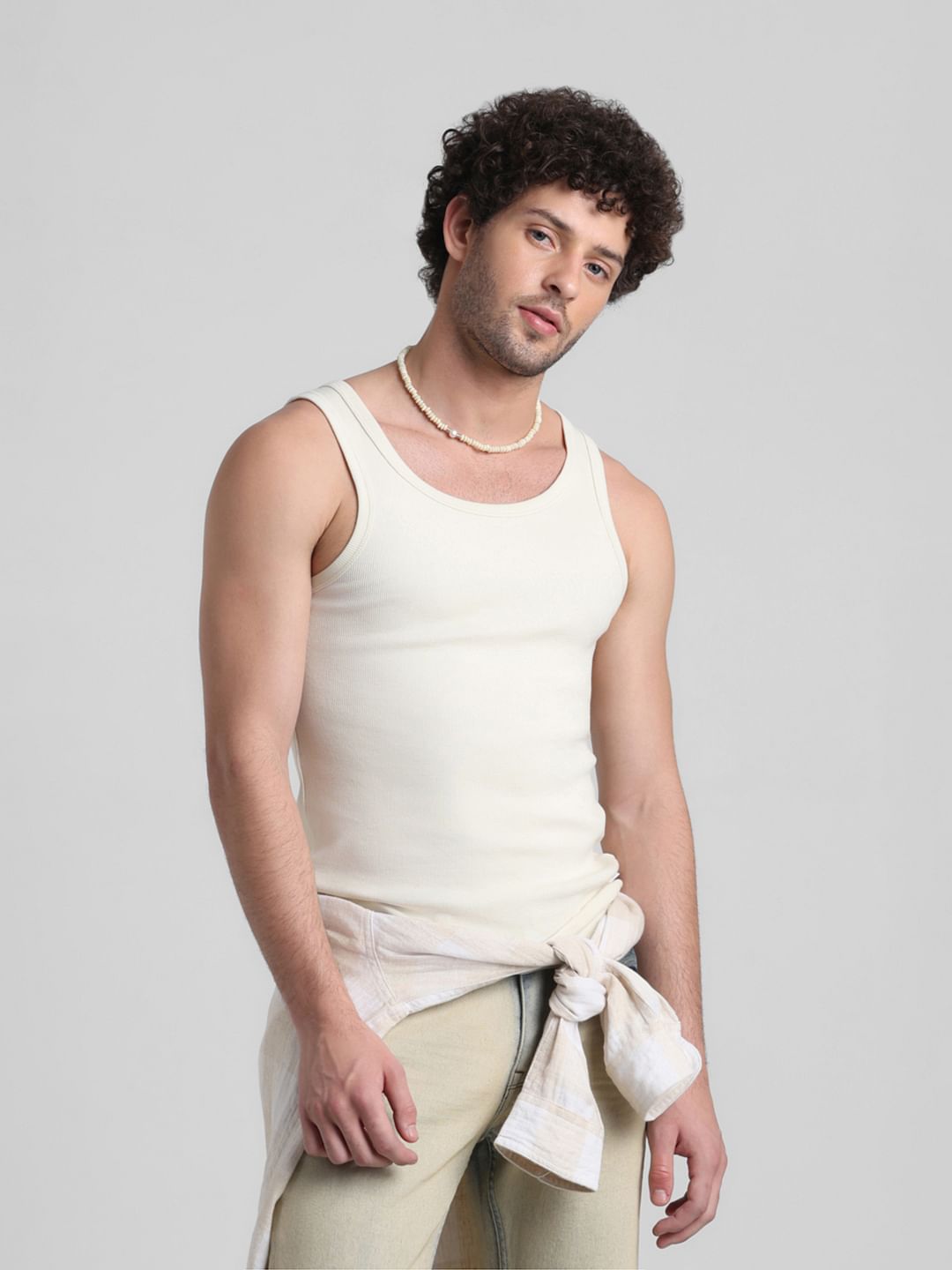 White Crew Neck Fashion Vest - S