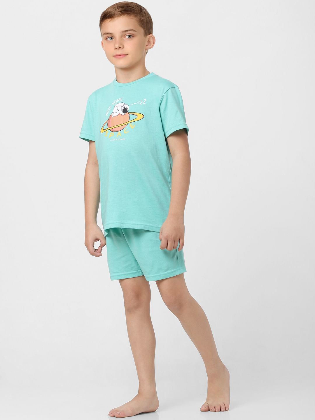 Boys Green T-shirt & Shorts Sleepwear Set