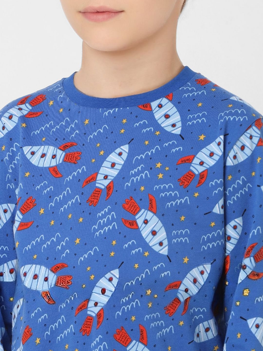 Boys Blue Printed T-shirt & Pyjama Sleepwear Set