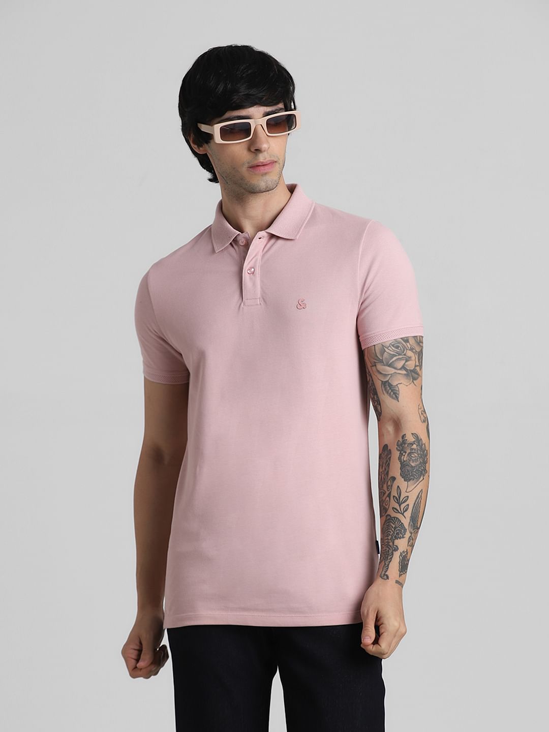 Light Pink Solid Polo Neck T-shirt - S