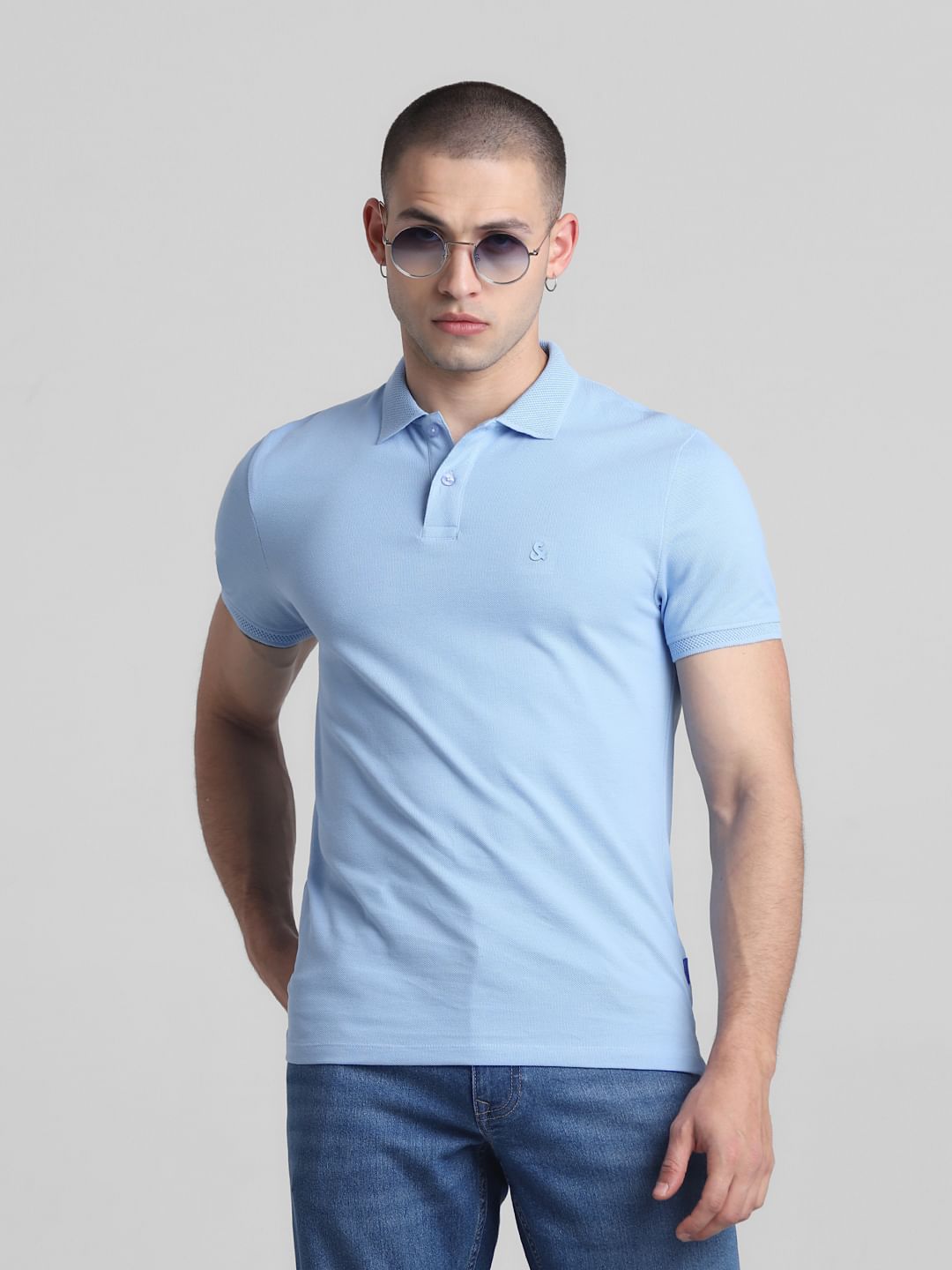 Blue Cotton Polo T-shirt - S