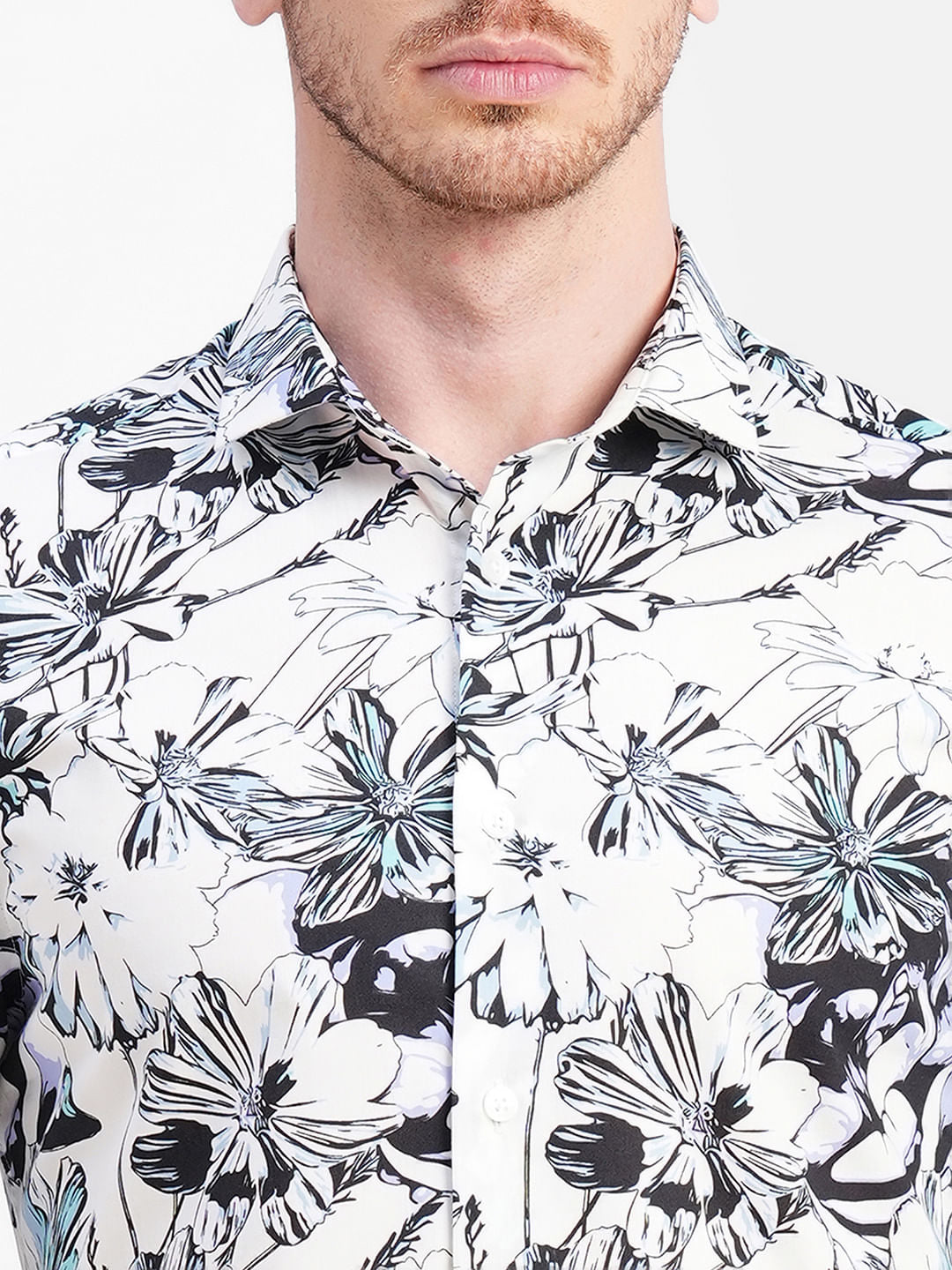 White Floral Full Sleeves Shirt