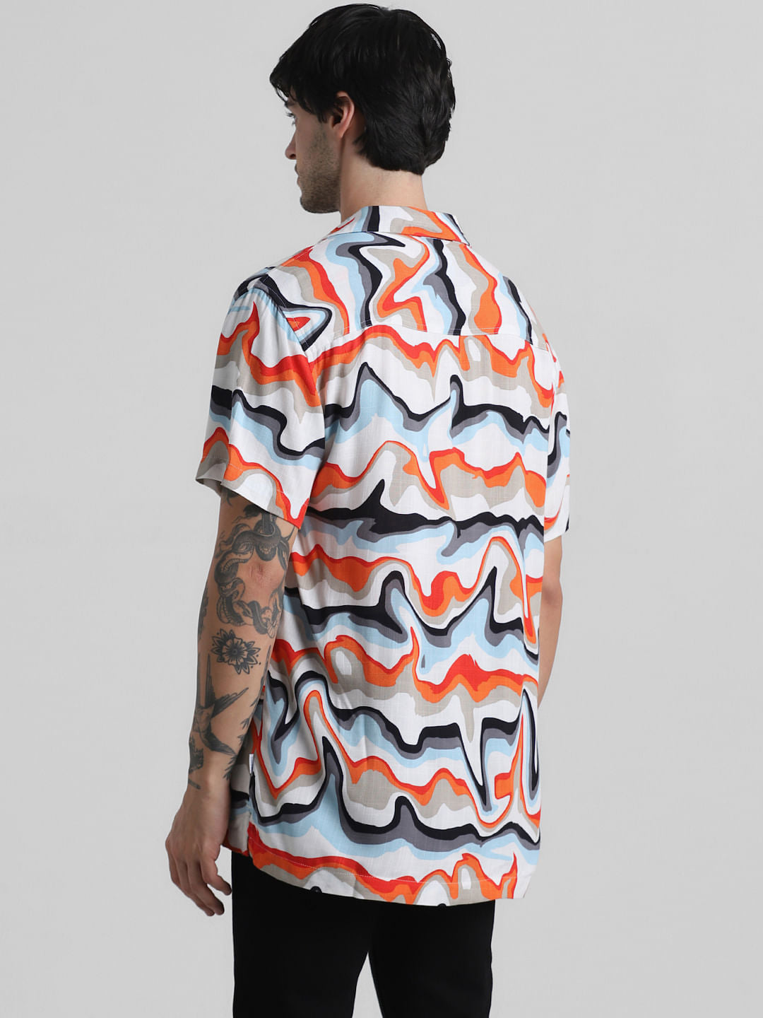Orange Printed Short Sleeves Shirt