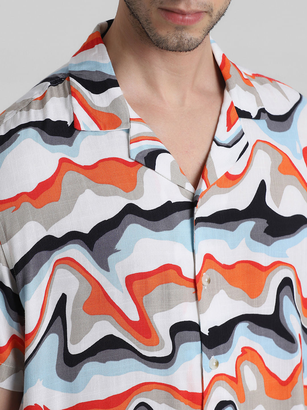 Orange Printed Short Sleeves Shirt