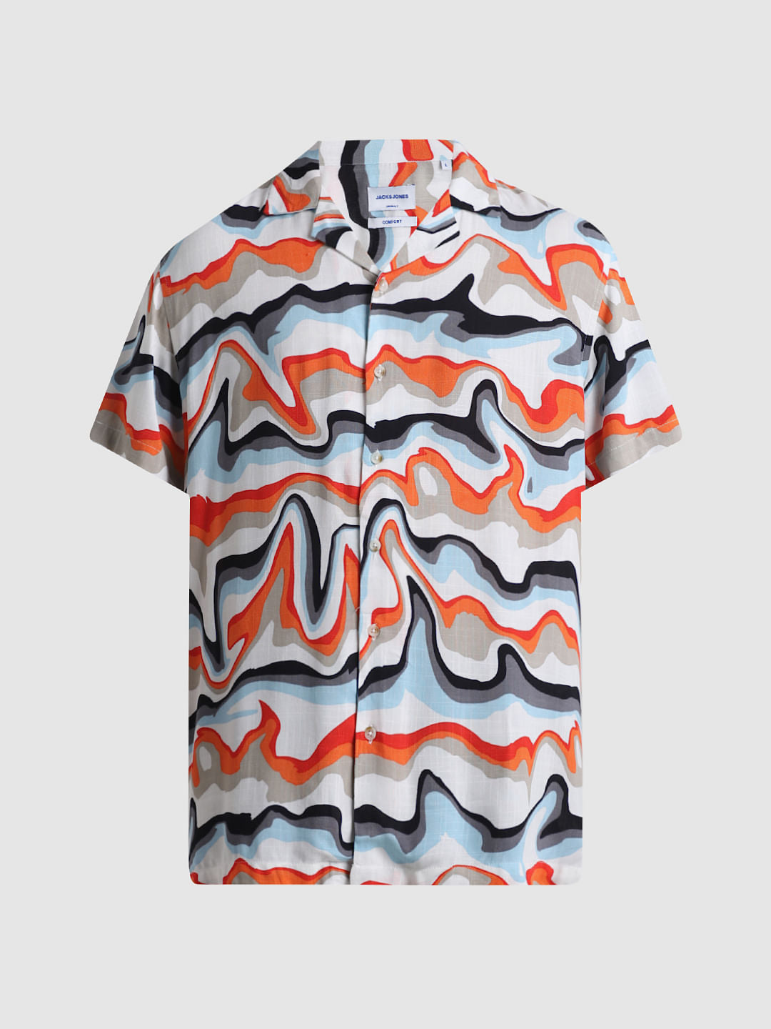 Orange Printed Short Sleeves Shirt