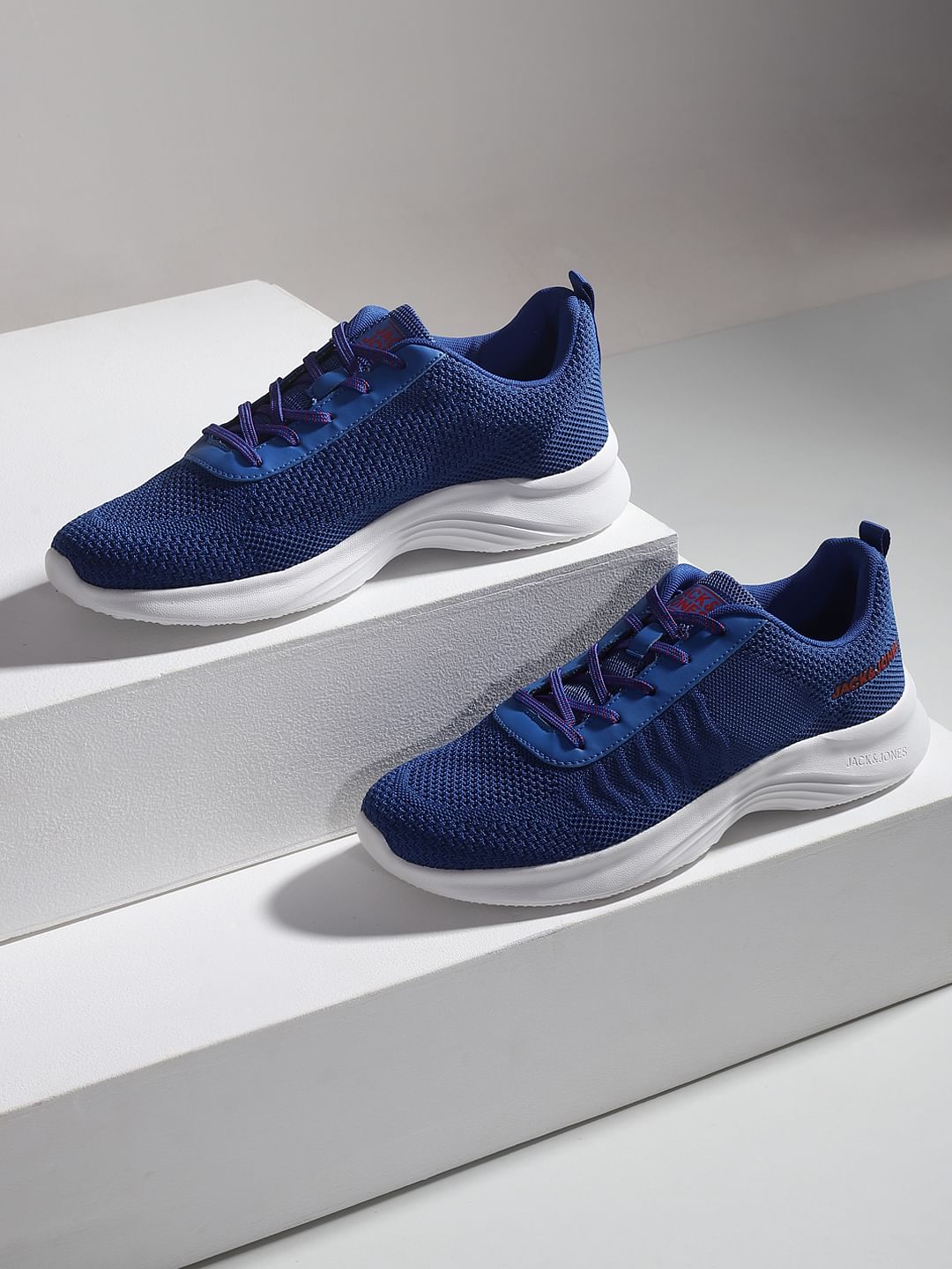 Blue Mesh Lace-Up Sneakers