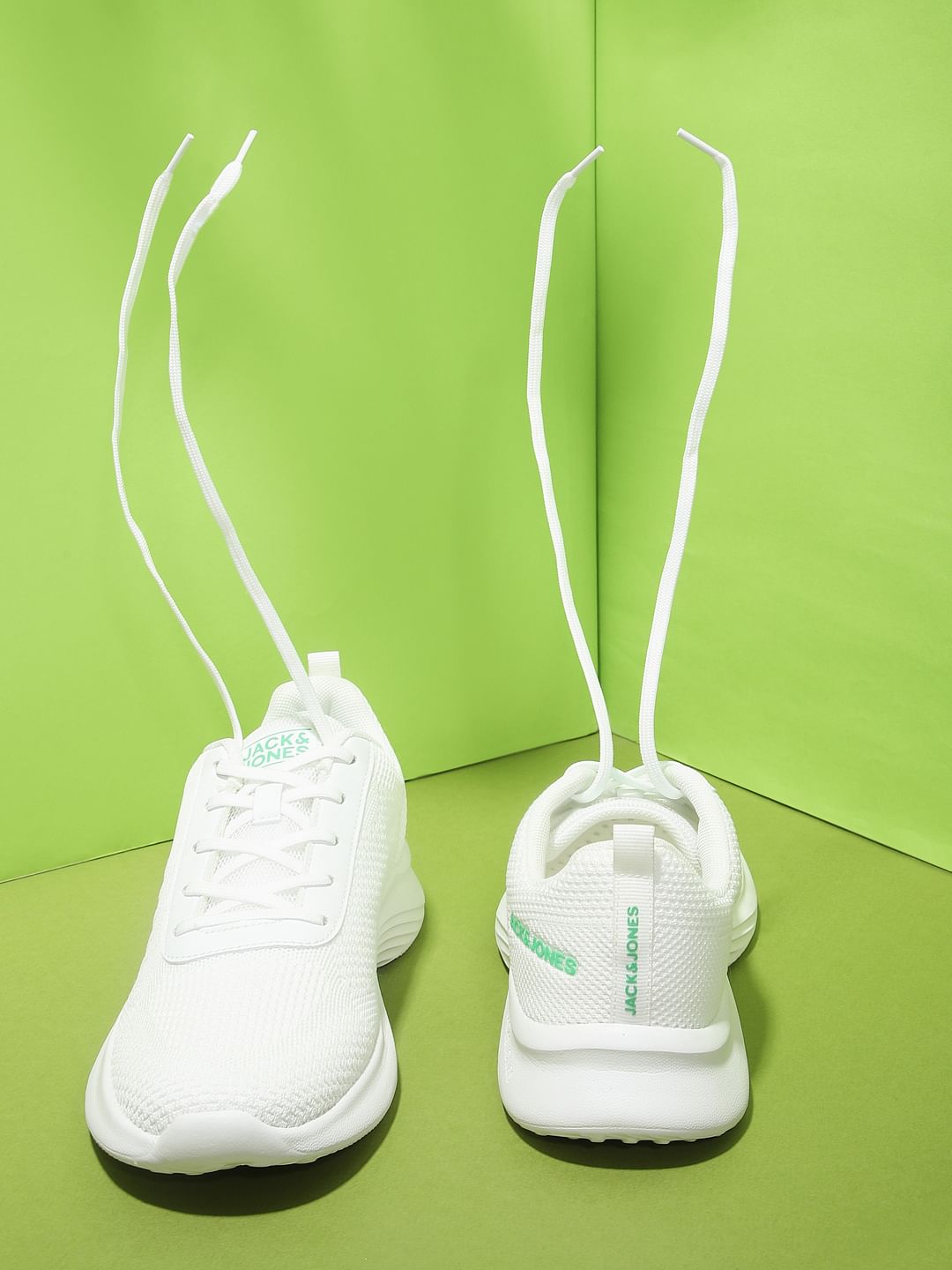 White Lace-Up Mesh Sneakers