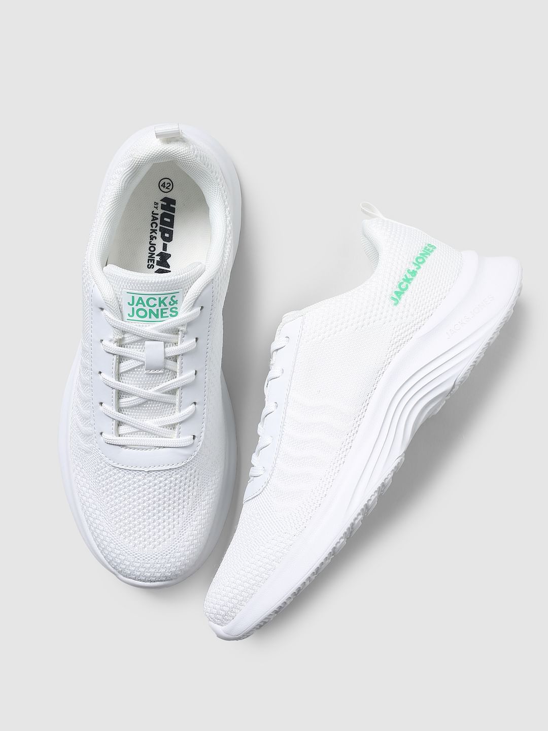 White Lace-Up Mesh Sneakers