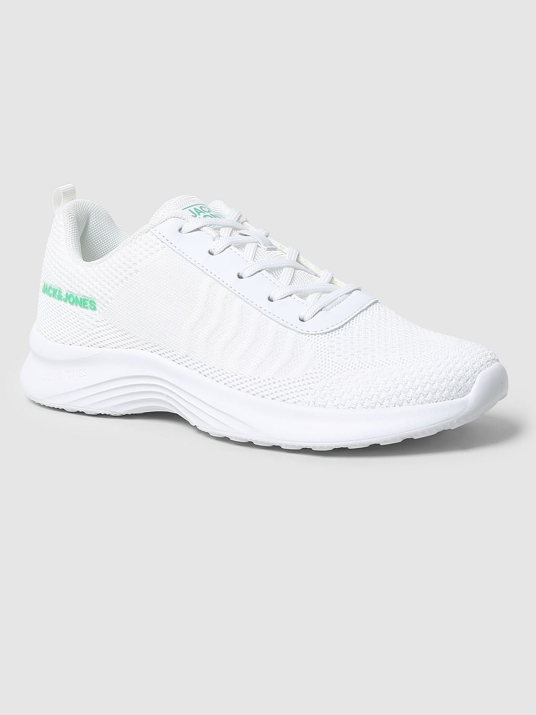 White Lace-Up Mesh Sneakers