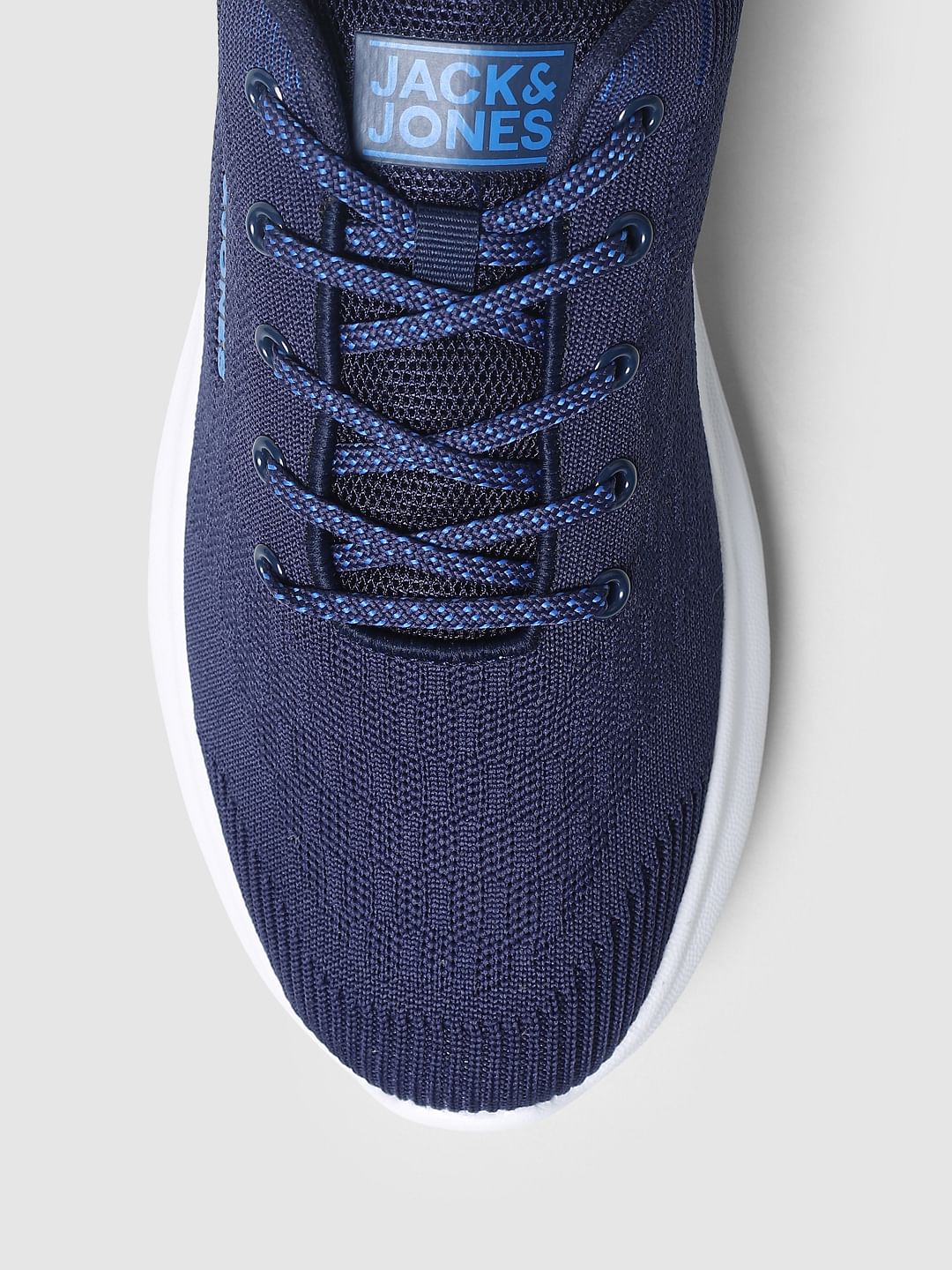 Blue Mesh Logo Print Sneakers