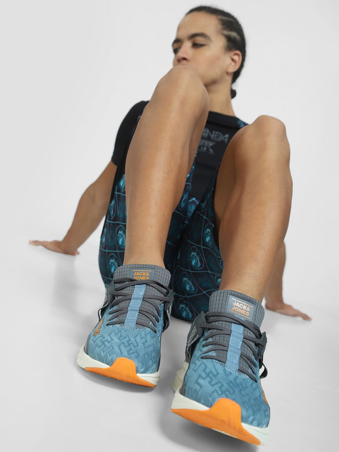 Blue Colourblocked Lace-Up Sneakers