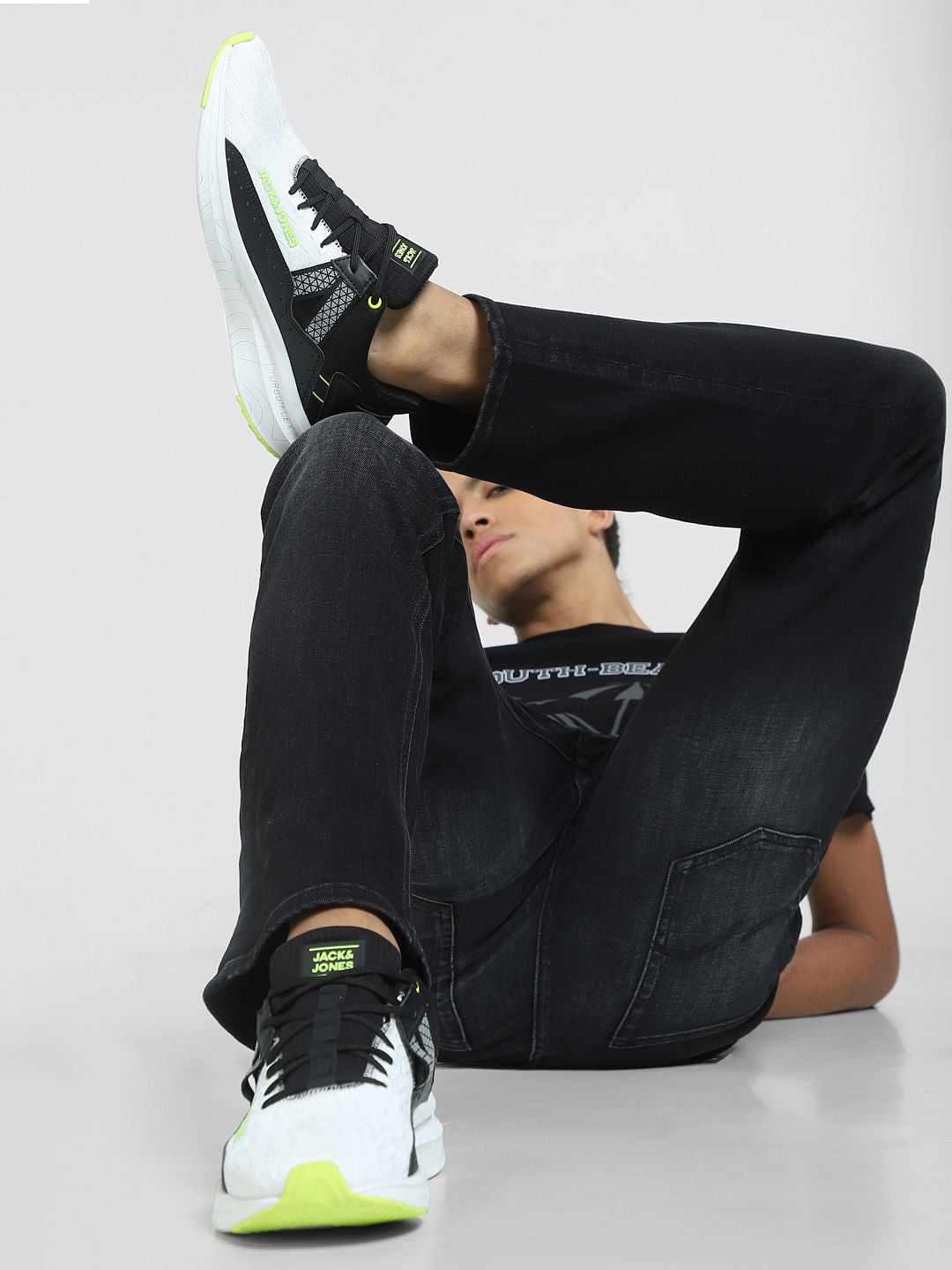 White & Black Colourblocked Lace-Up Sneakers