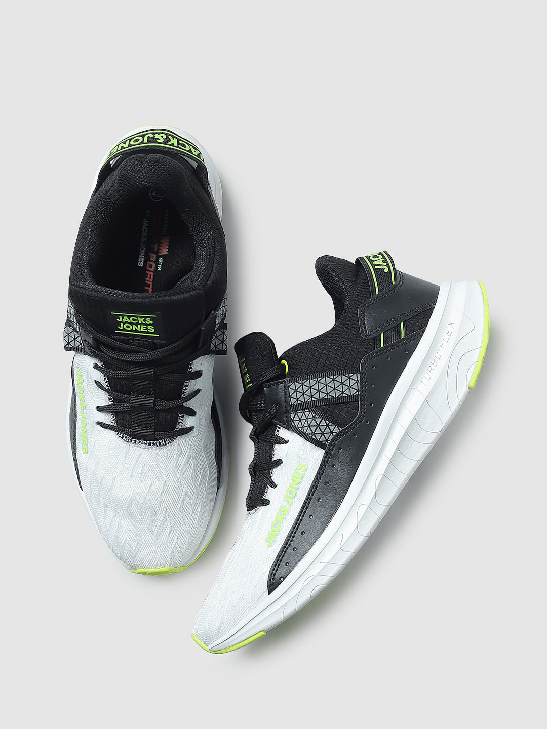 White & Black Colourblocked Lace-Up Sneakers