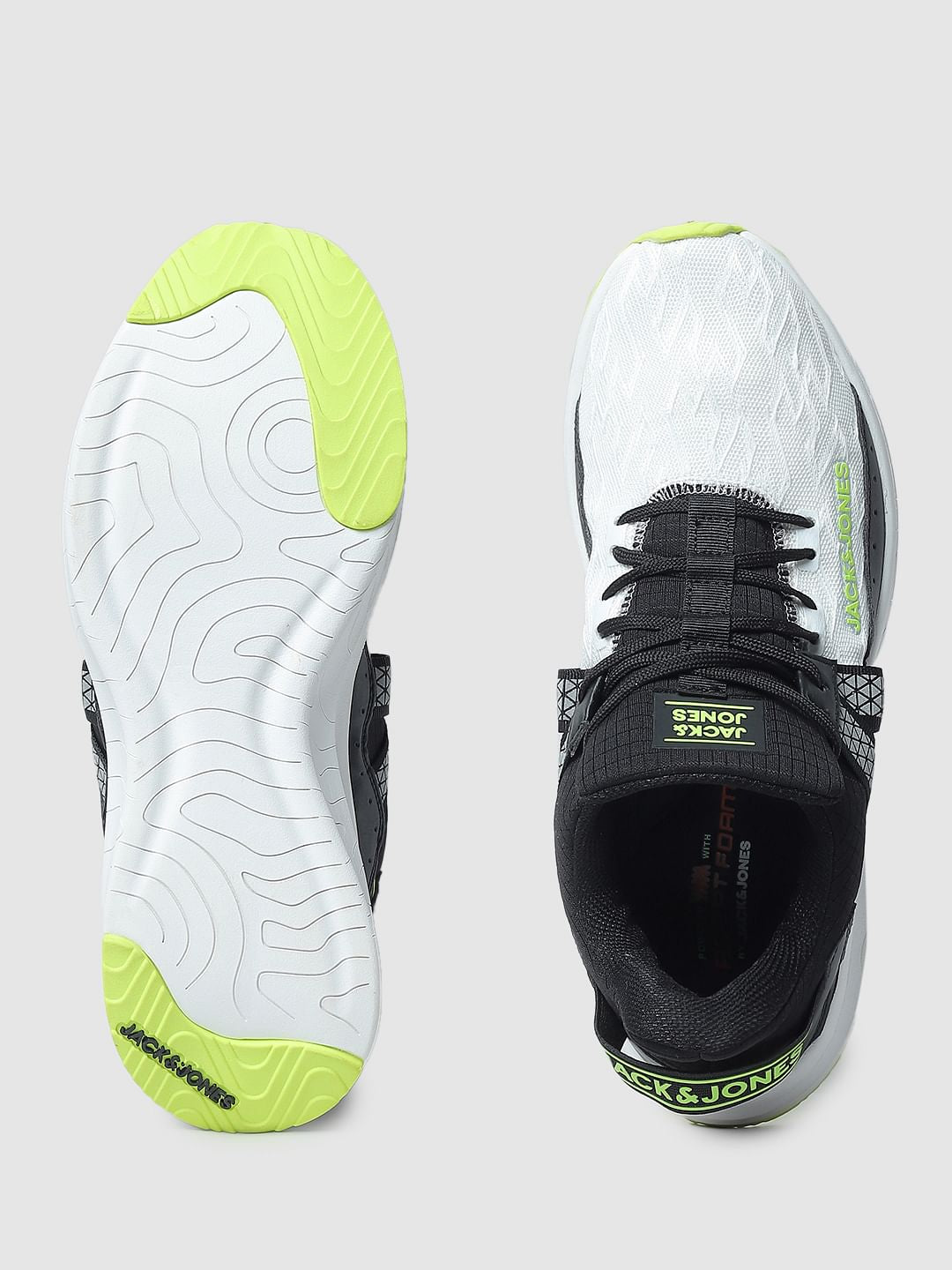 White & Black Colourblocked Lace-Up Sneakers