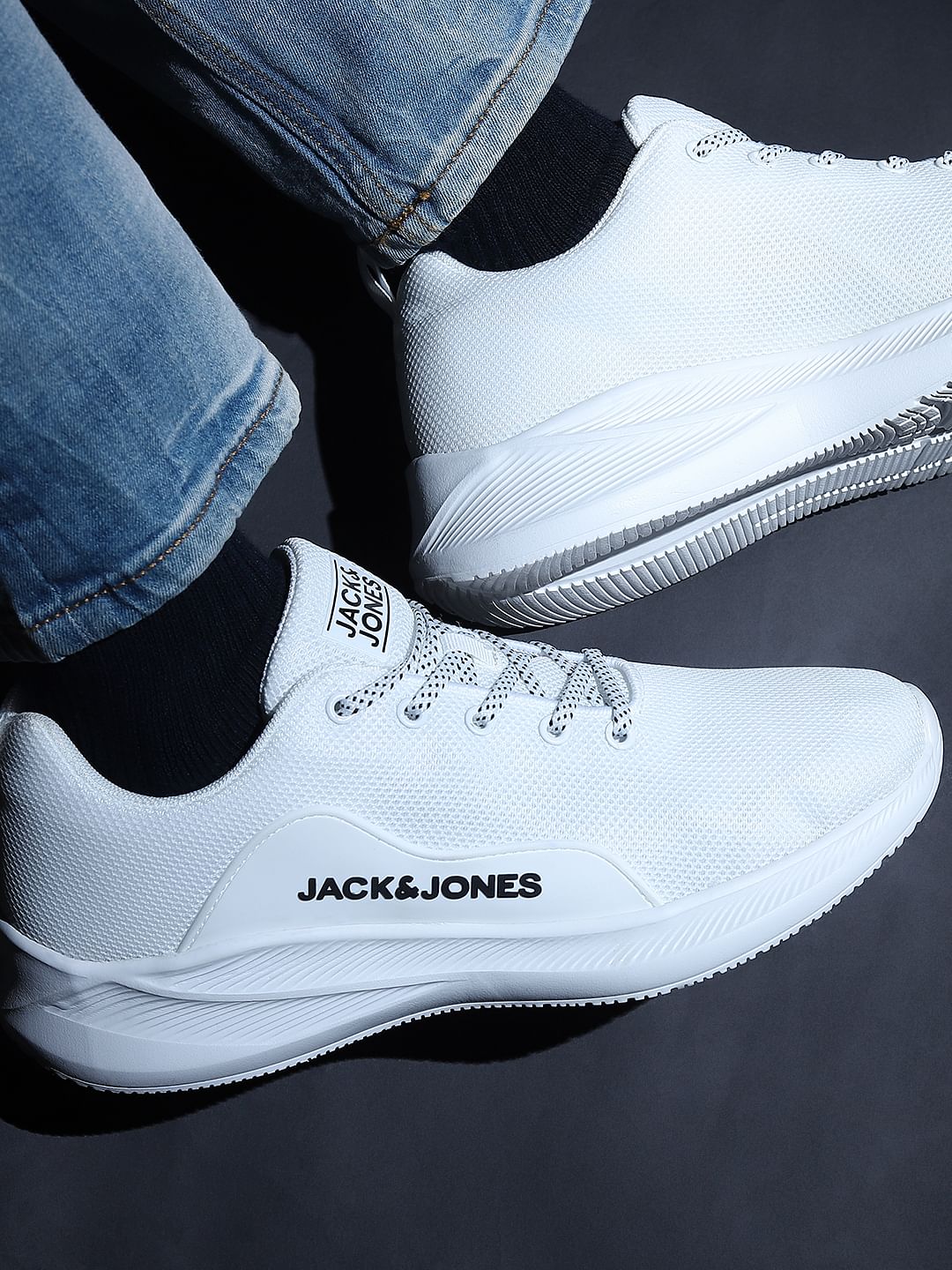 White Lace-Up Mesh Sneakers