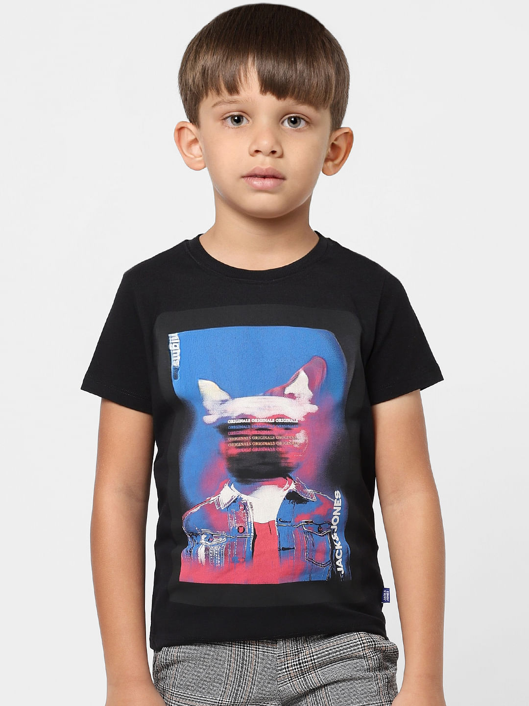 Boys Black Graphic Print Crew Neck T-shirt