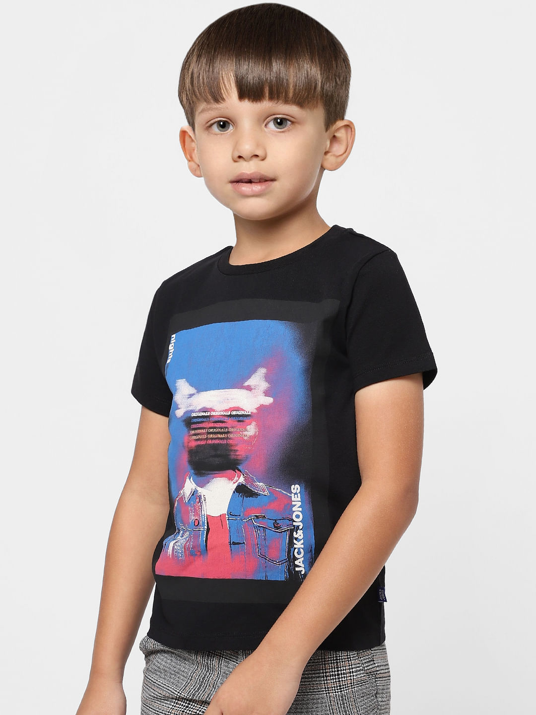 Boys Black Graphic Print Crew Neck T-shirt