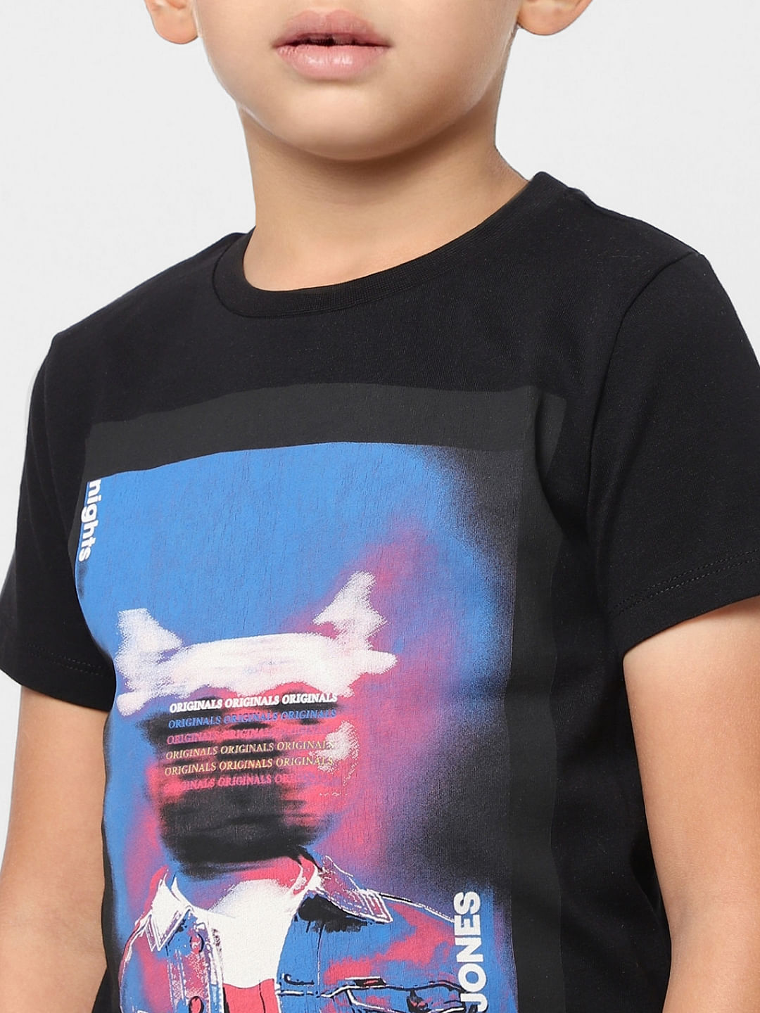 Boys Black Graphic Print Crew Neck T-shirt